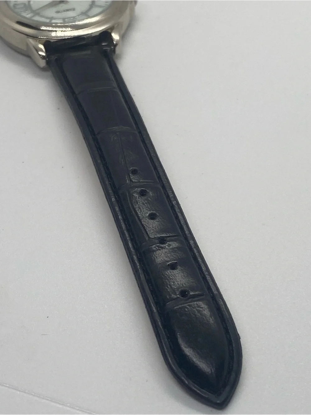 Silver Case Black Strap Mens Quartz Watch
